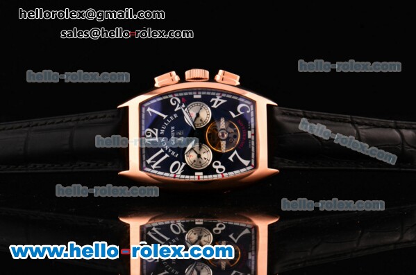 Franck Muller Casablanca Automatic Rose Gold Case with Black Dial and White Number Marking-Black Leather Strap - Click Image to Close